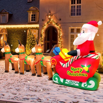 12FT Christmas Inflatables Santa Claus on Sleigh with Reindeer Deer Merry Christmas Winter Blow up Yard Décor LED