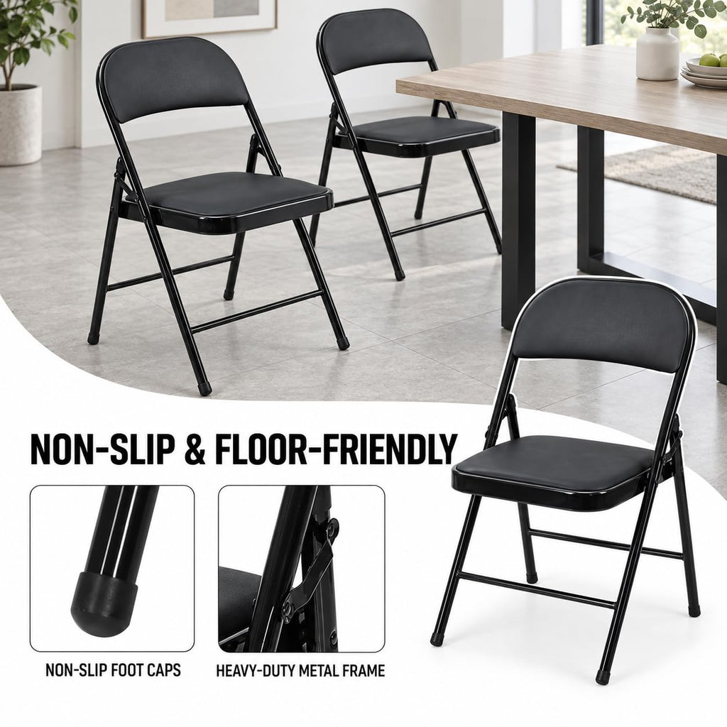 10 Pack Folding Chair, Black Folding Chairs with Cushion Portable Stackable Commercial Seat with Steel Frame, Padded