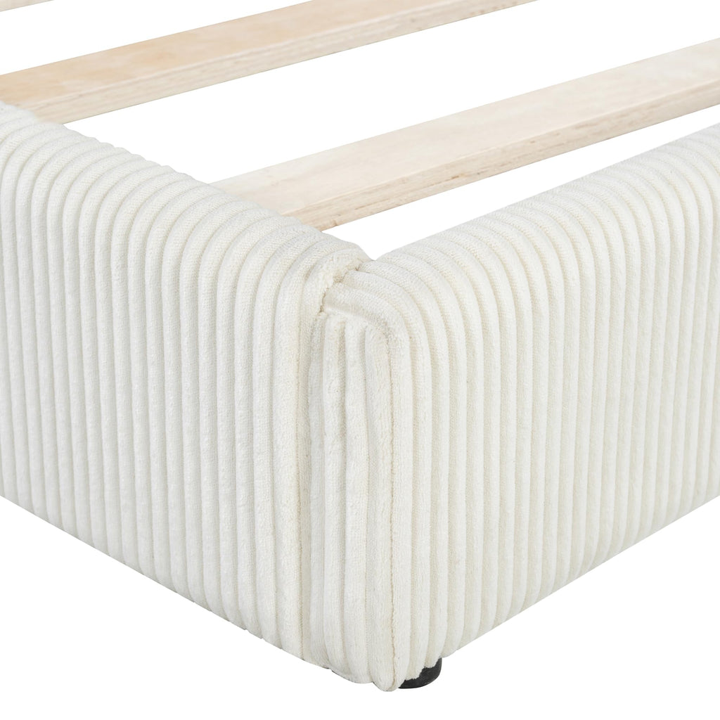 Full Corner bedframe with Comfortable backrest, Upholstered daybed, L-Shape daybed Living Room, Beige + Corduroy