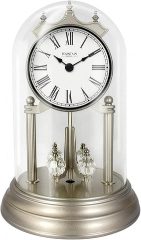 9" Genevieve Mantel Clock with Revolving Pendulum, 50th Anniversary Clock Glass Dome, Wedding Gifts