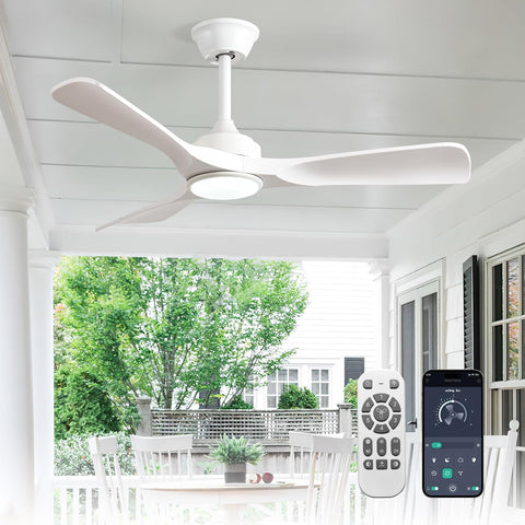 42-Inch Ceiling Fan with Light: White 3 Blade Indoor Outdoor Fans for Patios - Dimmable Ceiling Fan with Remote APP Control Ultra Quiet DC Motor Reversible 6 Speed Timer A101-B0F83L8L8K