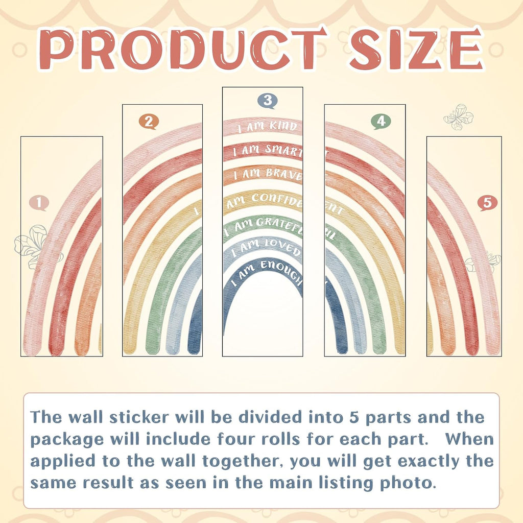 77" x 47'' Large Watercolor Rainbow Wall Decal with Inspirational Quote, Peel and Stick Rainbow Stickers Watercolor