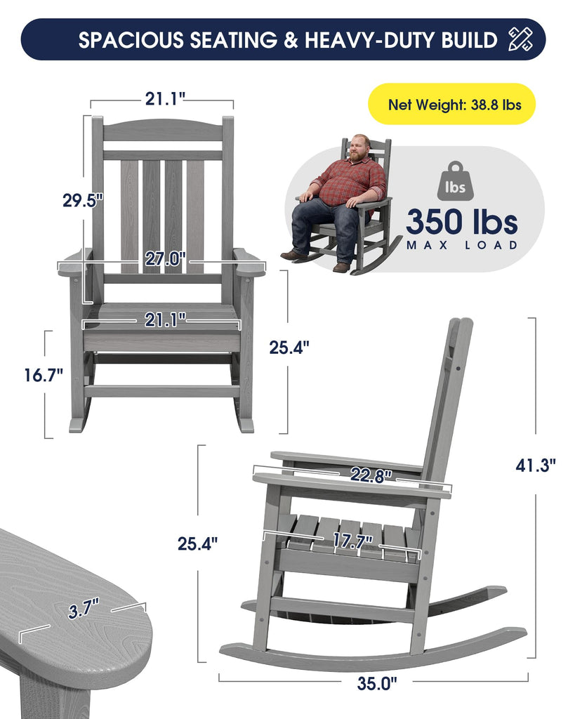 Oversized Outdoor Rocking Chair, Porch Rockers, Unique Gray