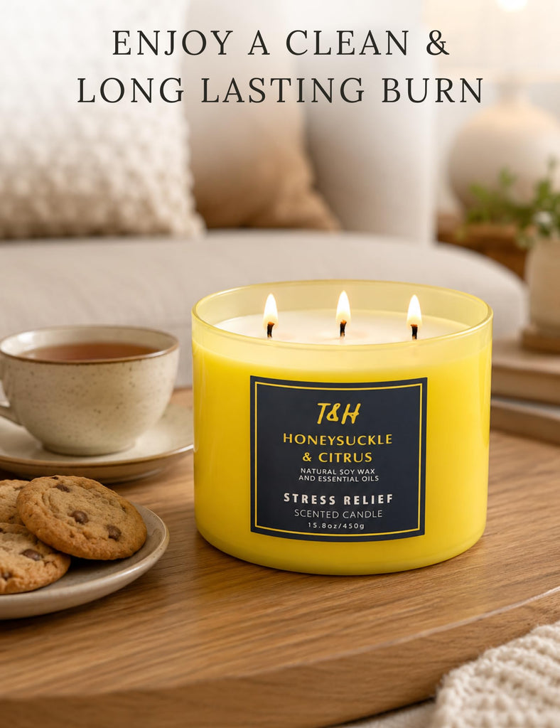 Honeysuckle Scented Soy Candle, Large 3-Wick Candle 15.8 oz