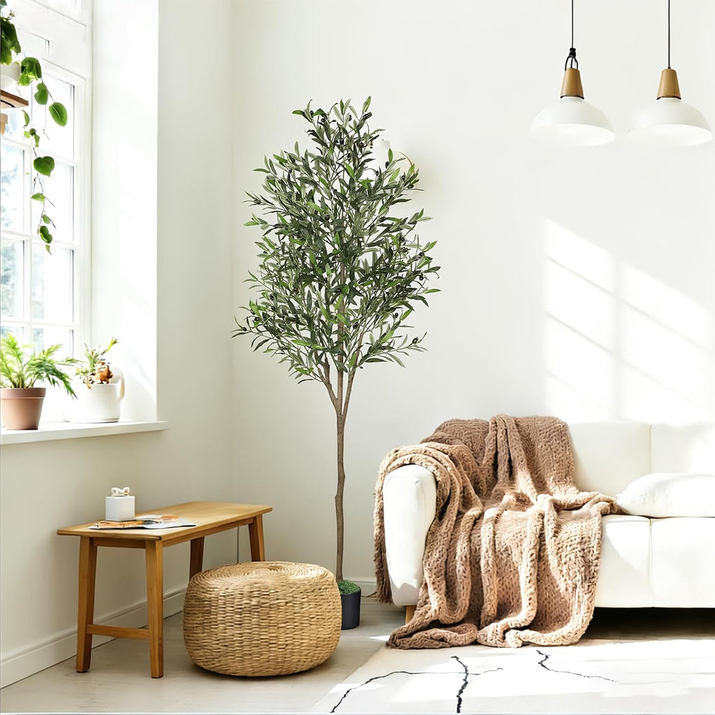 6ft Olive Tree Artificial Indoor, Fake Tree Potted Faux Olive Trees with Lifelike Fruits and Realistic Leaves