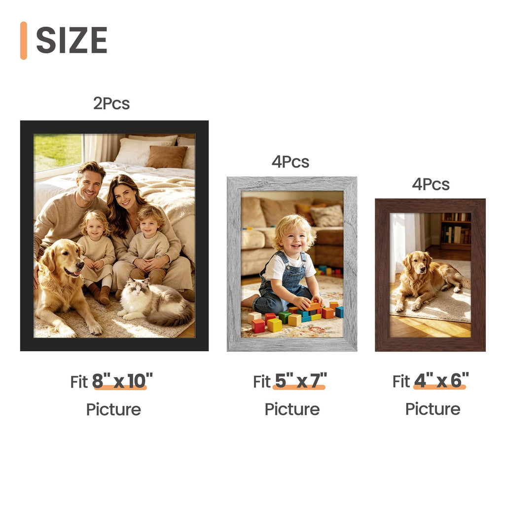 Picture Frames Set of 10, Including 8x10, 5x7, 4x6 Rustic Frame