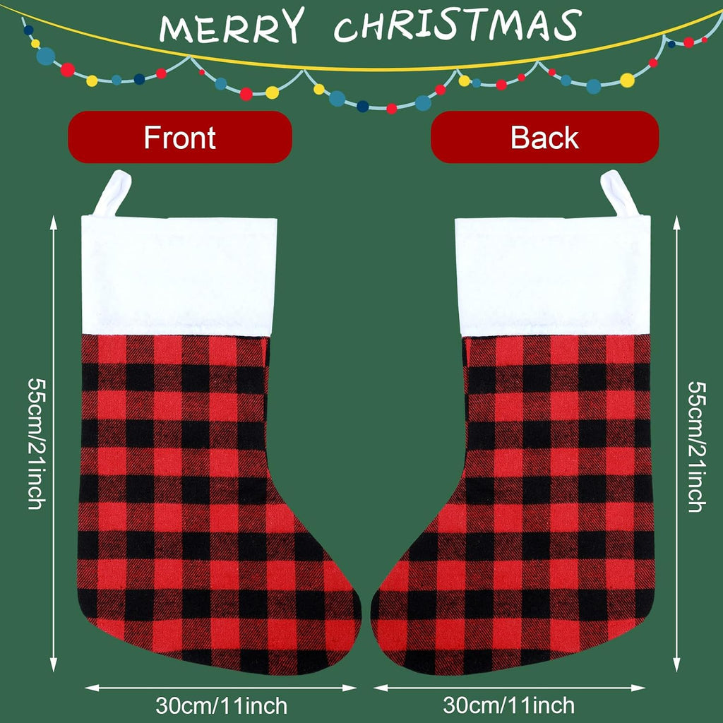 8 Pieces Christmas Stockings Buffalo Plaid for Fireplace,21 Inches