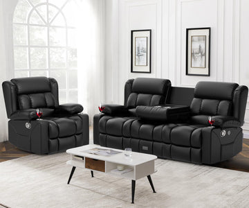 Loveseat Recliner Sofa Set, Flip Middle Backrest Design PU Leather 3 Seater Reclining Sofa and Single Oversized