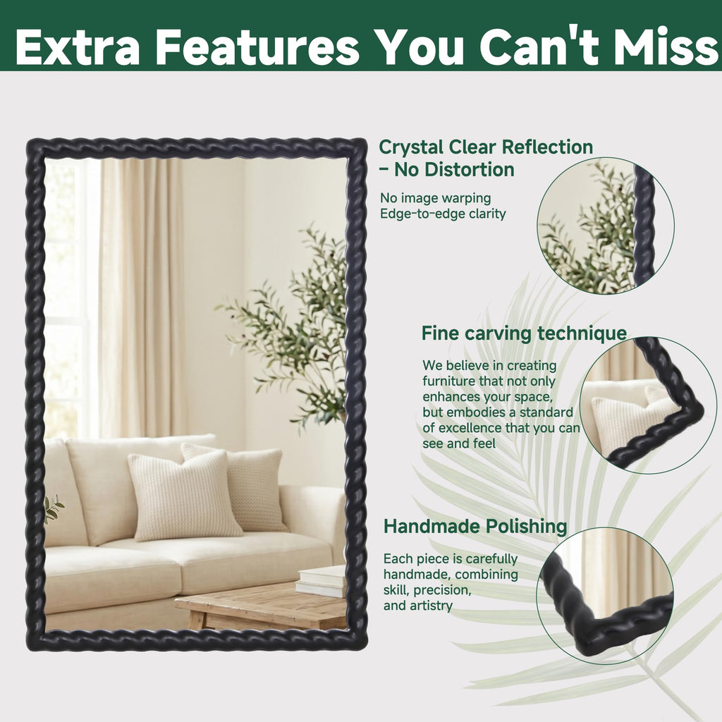 36"x24" Rectangular Solid Wood Farmhouse Decorative Wall Mirror