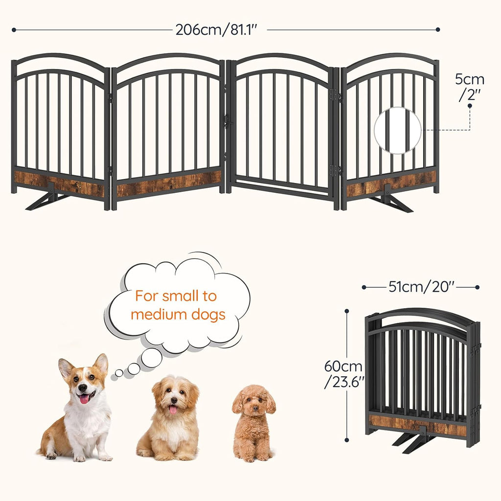 4-Panel Dog Gate Indoor with Door, 23.6'' Tall Freestanding Pet Gate