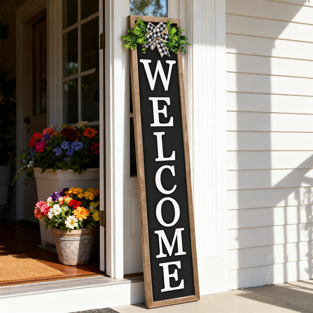 3D Outdoor Welcome Sign, 45"X9", Wood Black