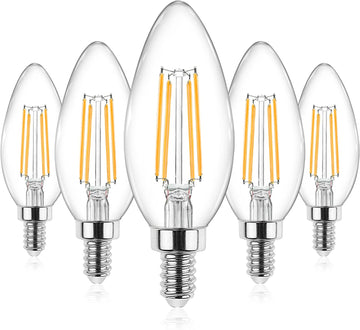 E12 Candelabra LED Light Bulbs 60 Watt Equivalent, Warm White 2700K, Non-Dimmable, 550 Lumen, Clear LED Filament