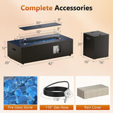 2-Piece 42 Inch Rectangular Propane Fire Pit for Outside Patio with Hidden Tank Table, 50,000 BTU Fireplaces with Glass Wind Guard