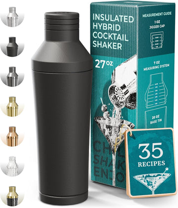 Insulated Cocktail Shaker Set | Double Wall Stainless Steel | Martini Shaker Bar Bartending | Built-in Drink Measure