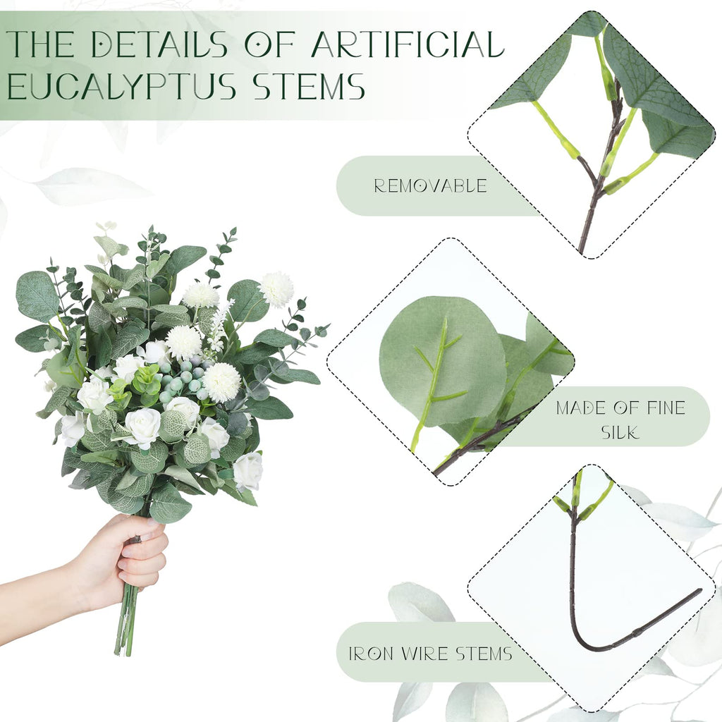 1000 Pcs Mixed Artificial Eucalyptus Leaves Stems Bulk Green