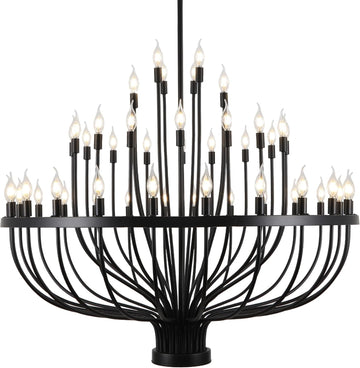 Large Black Chandelier 48 Light for High Ceilings, Big Farmhouse Wagon Wheel Chandelier for Dining Room 3-Tier 47.2 in for Hallway, Living Room, Foyer