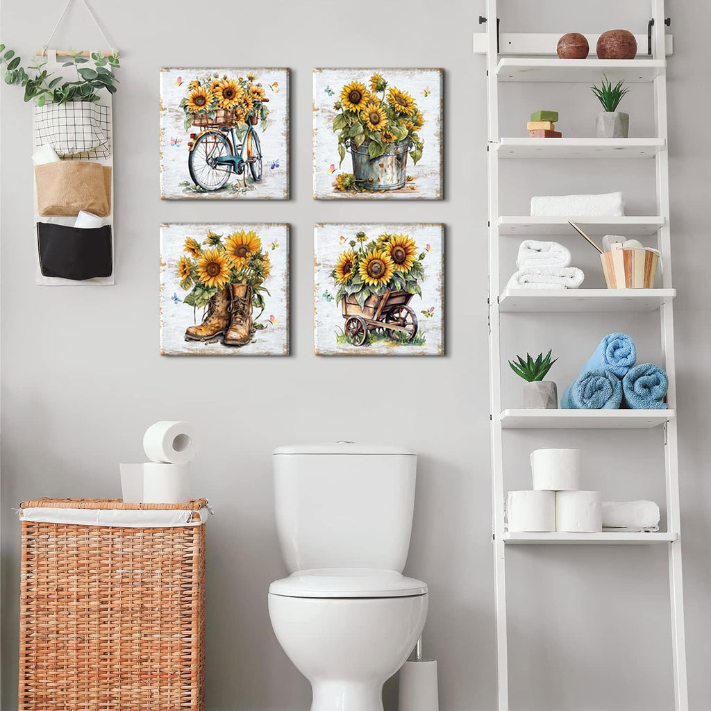 Rustic Sunflower Wall Art Farmhouse Bicycle Boots Truck Sunflower Picture Cowboy Wall Decor Vintage Country