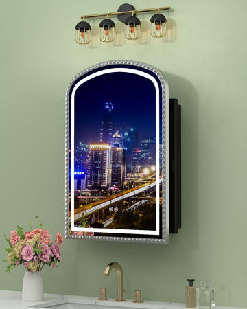 20x28 Inch Daisy Beaded LED Medicine Cabinet with Mirror, Lighted Bathroom Mirror with Storage Full-Metal, Dimmable 3