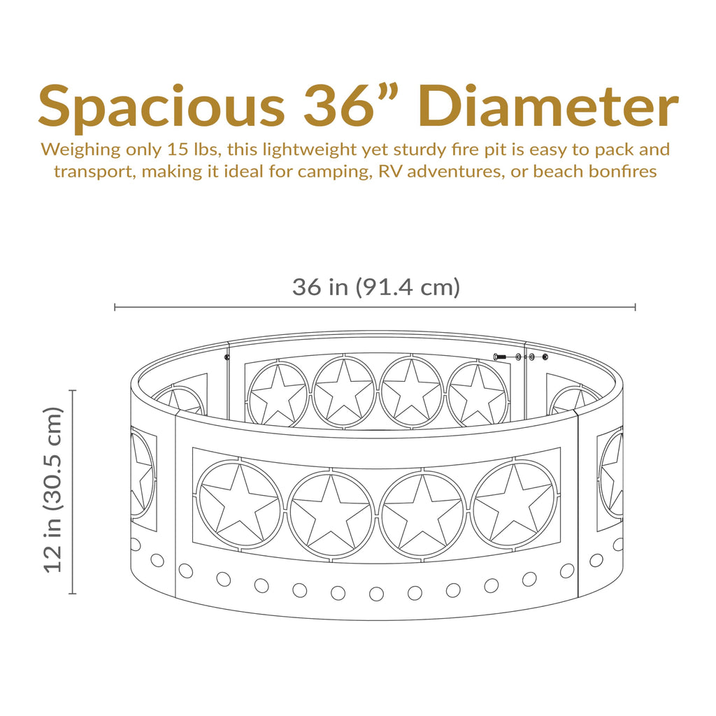 4-Star Decorative Outdoor Large Round Metal Fire Pit Ring, 36"