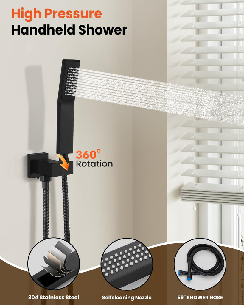 Shower Faucet Set with Handheld Spray Matte Black,8'' Head