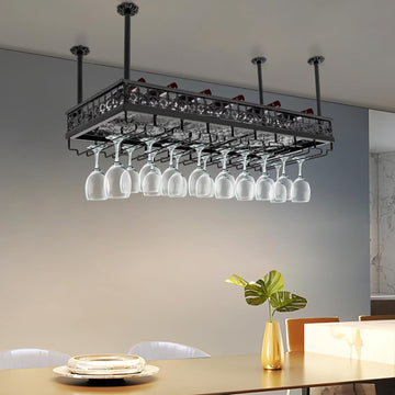 Hanging Wine Rack with Glass Holder, Ceiling Wine Glass Rack 13.78-21.65 inch Height Adjustable Industrial Hanging