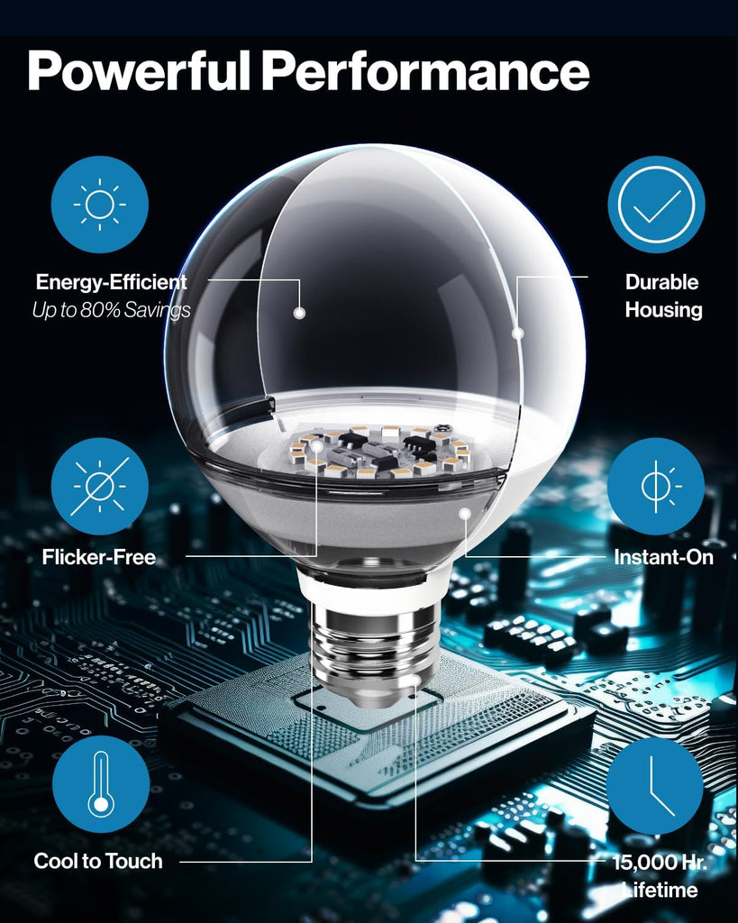 G25 LED Light Bulbs, Globe Vanity Lights for Bathroom High Output, 1000 LM, 11W (100W Equivalent), 5000K Daylight