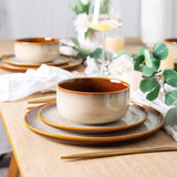 Ceramic Dinnerware Sets for 4,12-Piece Plates and Bowls,Handmade Reactive Glaze Dishes Set,Chip Resistant and Scratch