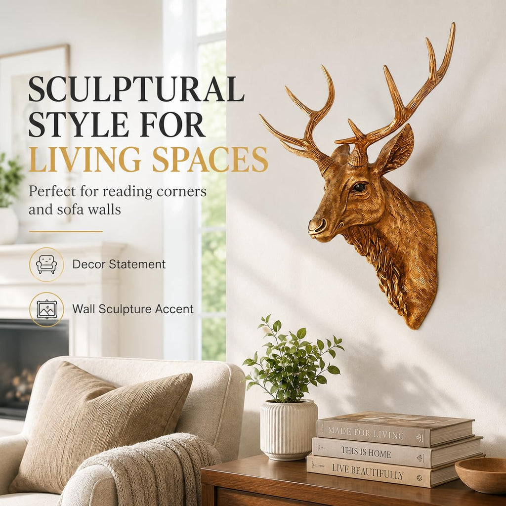 Deer Head Wall Mount Decor 14.5 inches Faux Deer Head Sculpture for Bar Background Wall Mount Home Living Room Wall