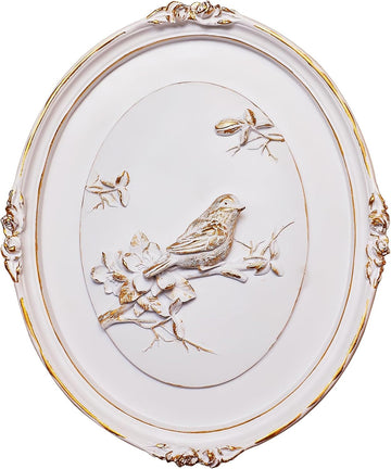 Vintage Bird Wall Sculpture- Antique Wall Decor, Hand Painted Wall Decoration with Embossed Birds Design,Vintage Wall