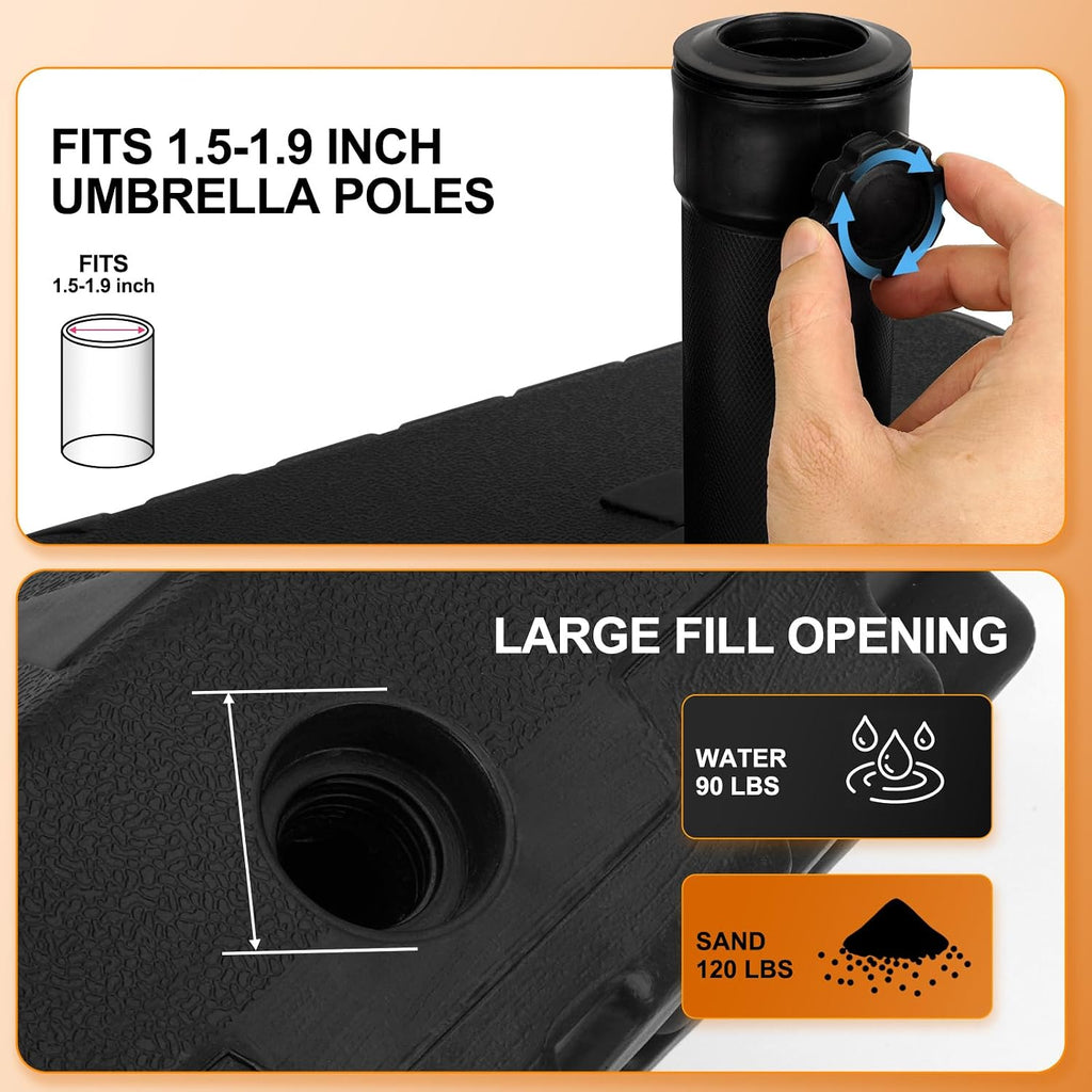 Premium Patio Umbrella Base with Wheels, 120lbs Weighted Umbrella Stand Outdoor Base, Heavy Duty Umbrella Base