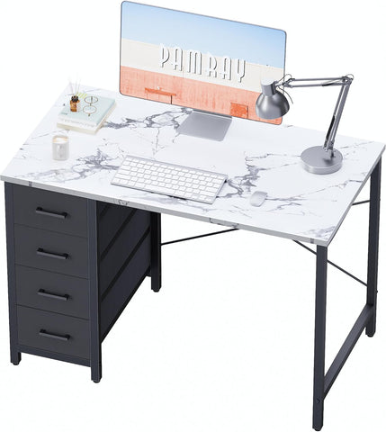 32 Inch Computer Desk with 4 Drawers Small Office Desk Bedroom Study Writing Simple Modern Computer Table Marble
