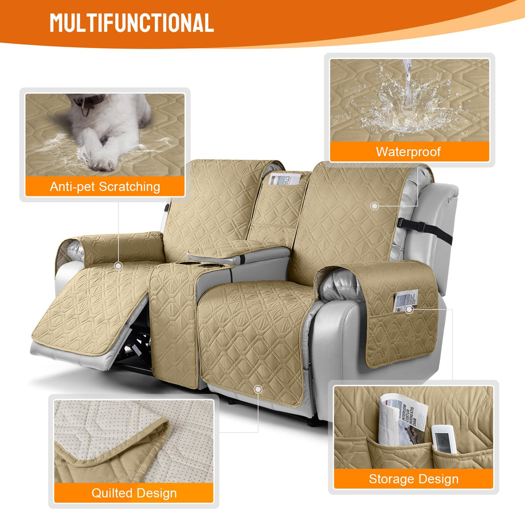 Loveseat Recliner Cover with Console Waterproof, Sand