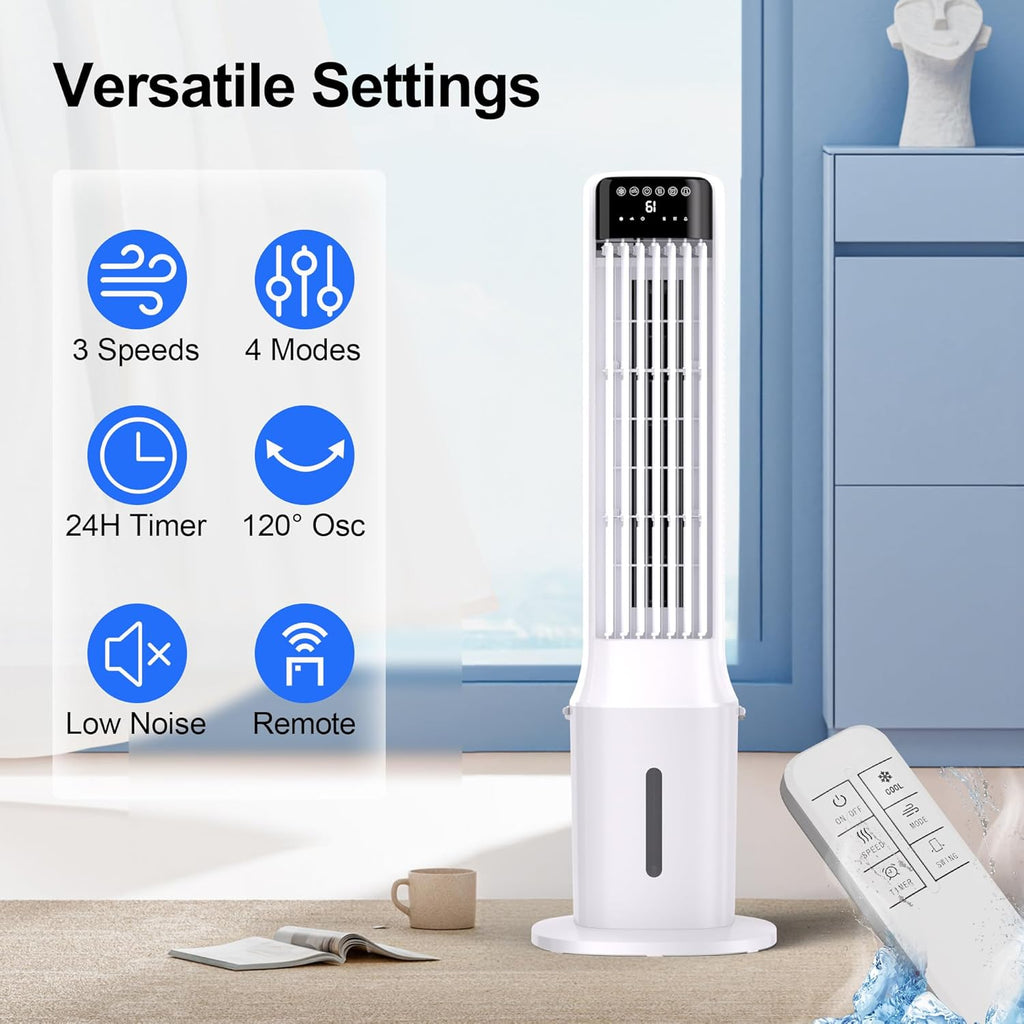 41" Portable Air Conditioners, 120° Oscillating Cooling Fans that Blow Cold Air with 24H Timer,4 Modes&3 Speeds