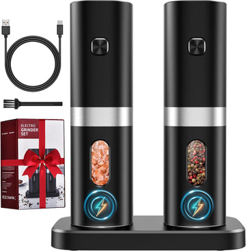 Electric Salt and Pepper Grinder Set, Charging Base, Adjustable Coarseness - Set of 2