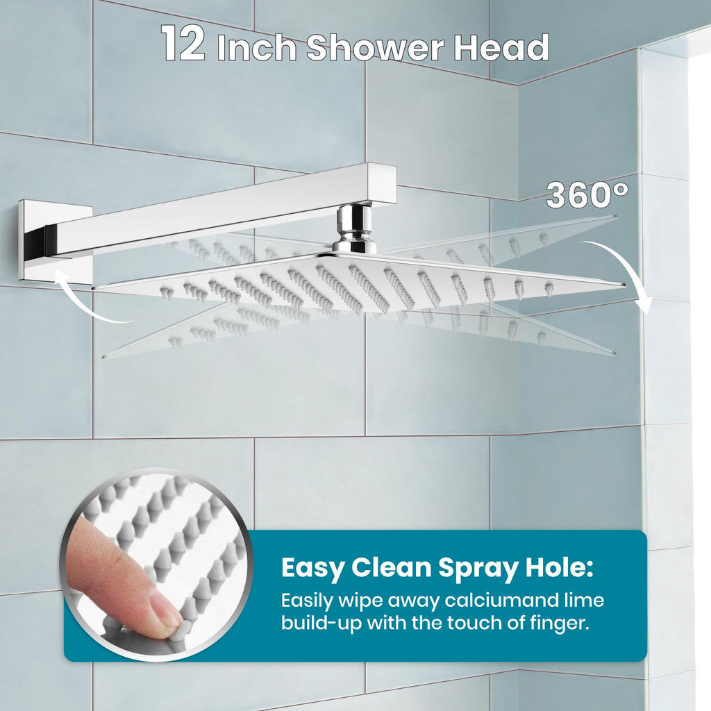 Bathtub Shower Faucet Set, 12 Inch Shower Head, Polish Chrome