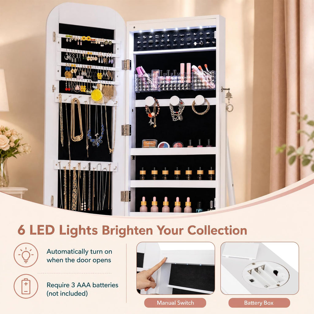 3-in-1 Jewelry Cabinet Standing, Wall Mount & Over the Door, White