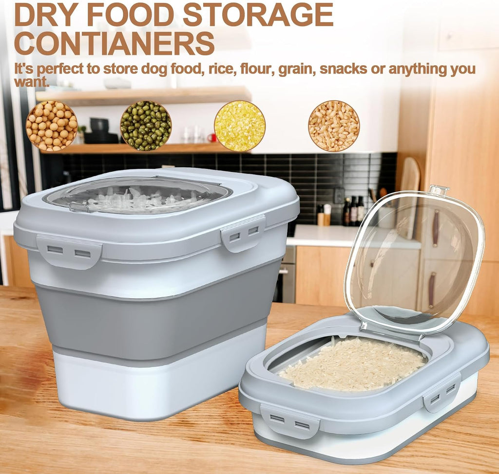 Dog Food Storage Container Small, 10-13lbs Collapsible Dog Cat Food Containers with Airtight Clear Flip-top and Pet
