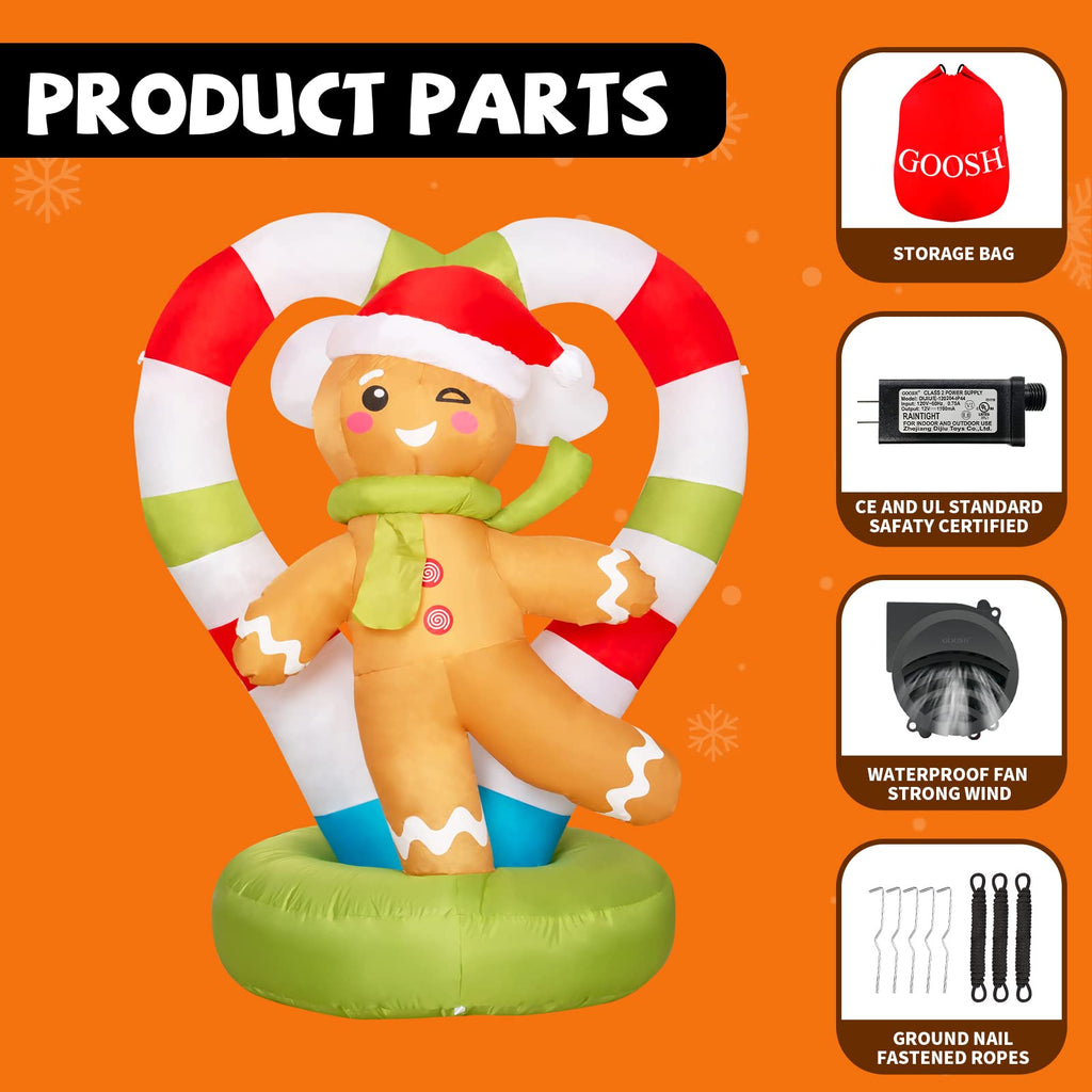 5.4FT Christmas Inflatables Outdoor Decorations, Blow Up Gingerbread Man Inflatable with Built-in LEDs for Christmas