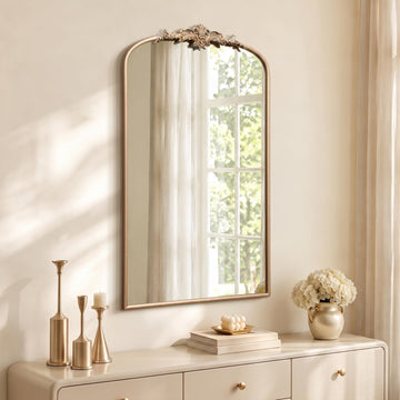 Vintage Large Wall Mirror: 24"x42" French Gold Arch Vanity Mirrors
