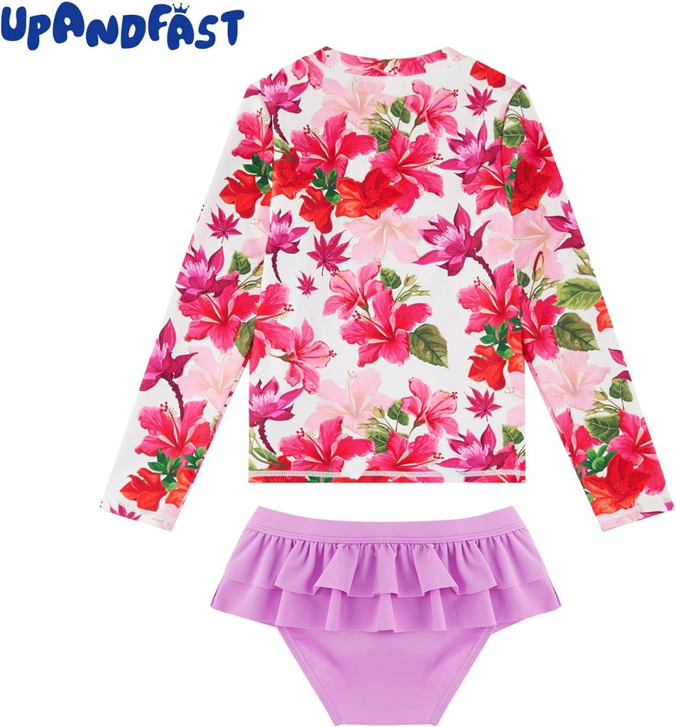 Girls Rash Guard Set Long Sleeve Two Piece Swimsuit with UPF 50+ Sun Protection for Girls