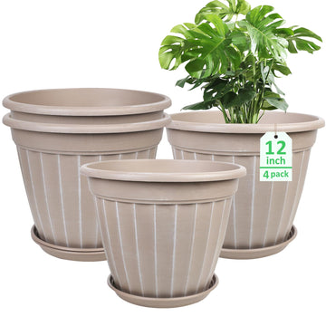 12 Inch Pots for Plants, 4 Pack Tall Planter, Large Flower Pot Outdoor