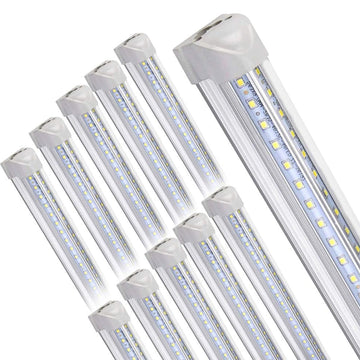 10Pack 8FT LED Shop Lights, 100W 6500K Linkable Shop Light, High Output Clear Cover, Integrated T8 8FT LED
