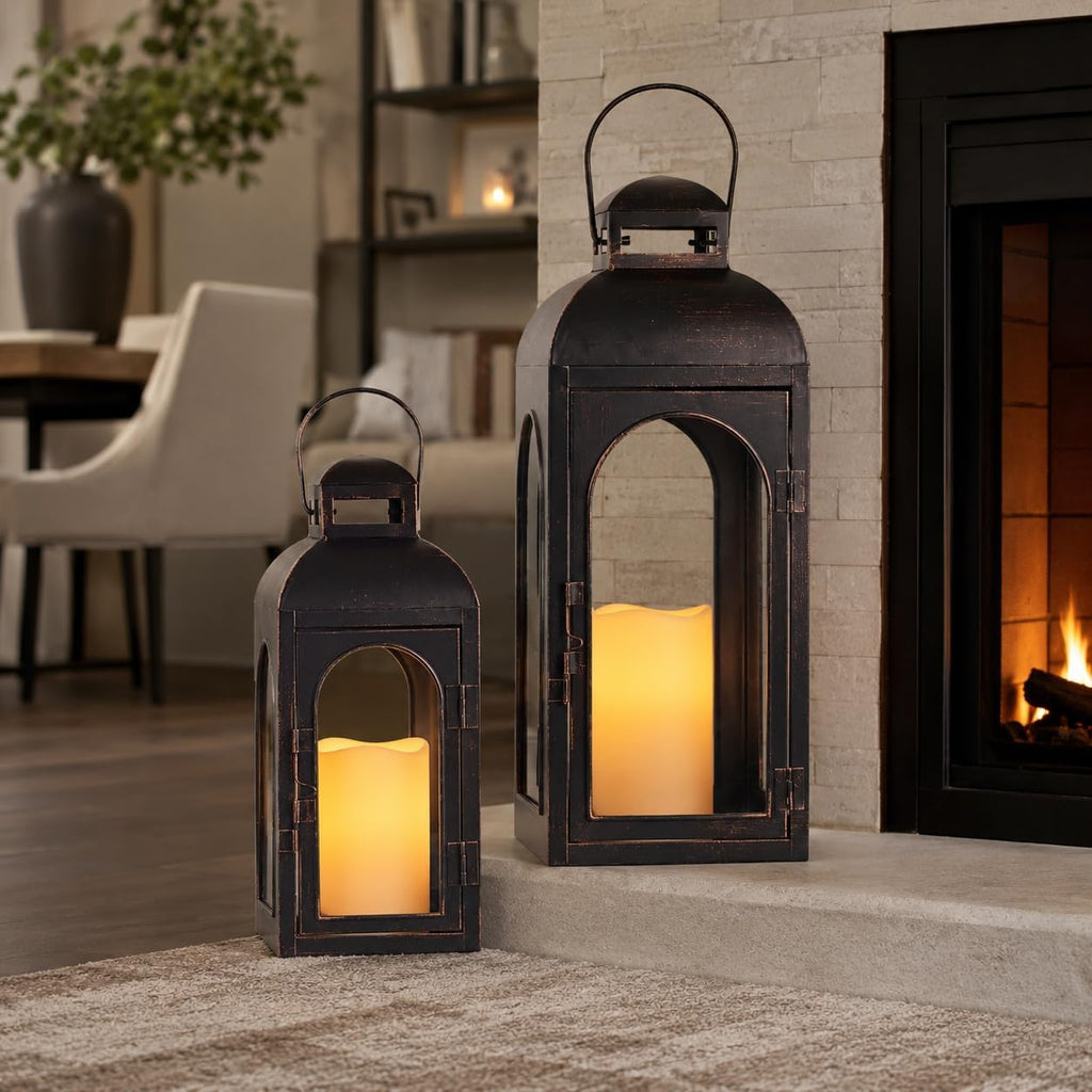 Lanterns Decorative Indoor,Set of 2 Outdoor Lanterns for Porch, 20" Metal Frame Candle Holders Hanging Lights