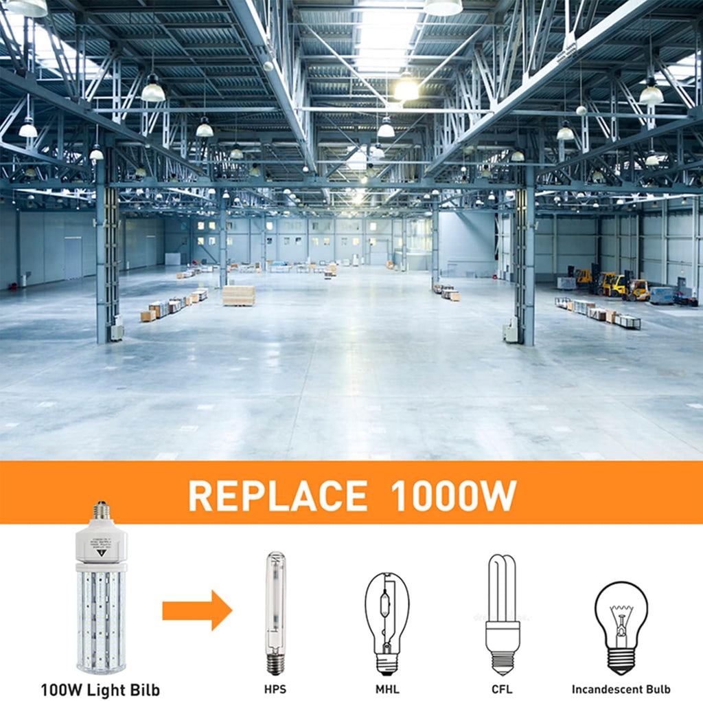 2 Pack 100W LED Corn Light Bulb 5000K Daylight 15000 Lumens Super Bright, E26/E39 Base Led Corn Bulbs Replace Metal