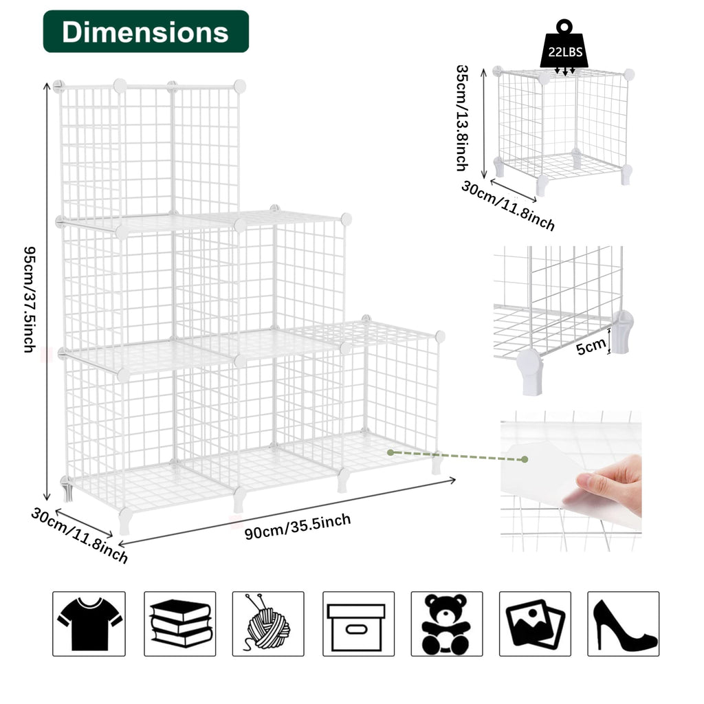 Wire Cube Storage, 6 Cube Closet Organizer Storage Shelf, White