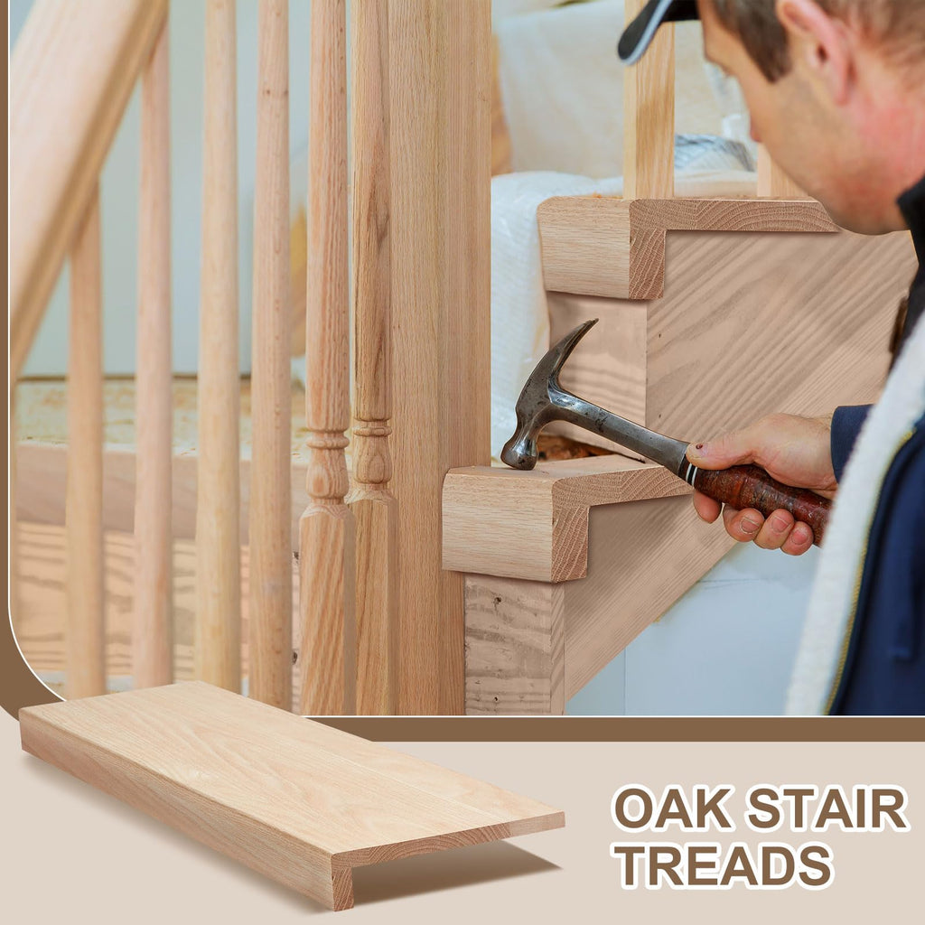 42 Inch FAS Red Oak Stair Treads with Small (3/4") Square Nose Profile Unfinished Bullnose Wood Treads Caps for Stair
