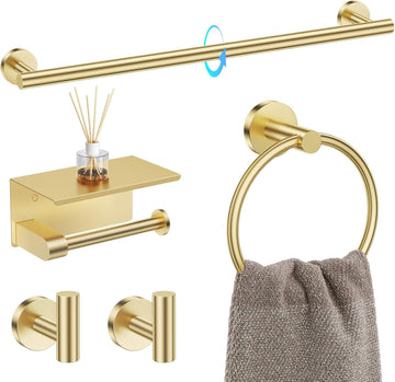 5 Piece Bathroom Hardware Set, Brushed Gold Bathroom Accessories | SUS304 Stainless Steel, 23.6" Brushed Gold Toilet