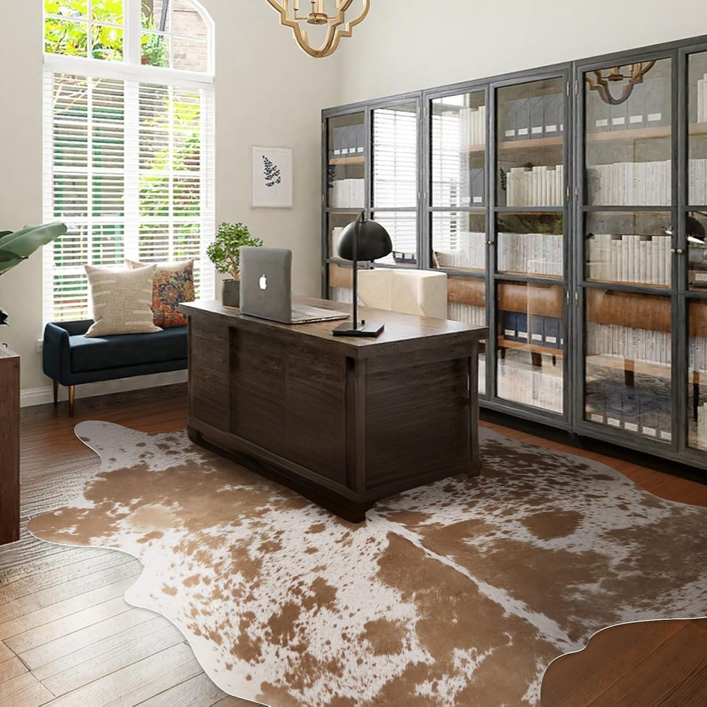 Large Cowhide Rug 10x8 ft Rustic Cow Hide Rug Faux Cowhide Rugs Bedroom Dining Room Home Office Brown Animal Print