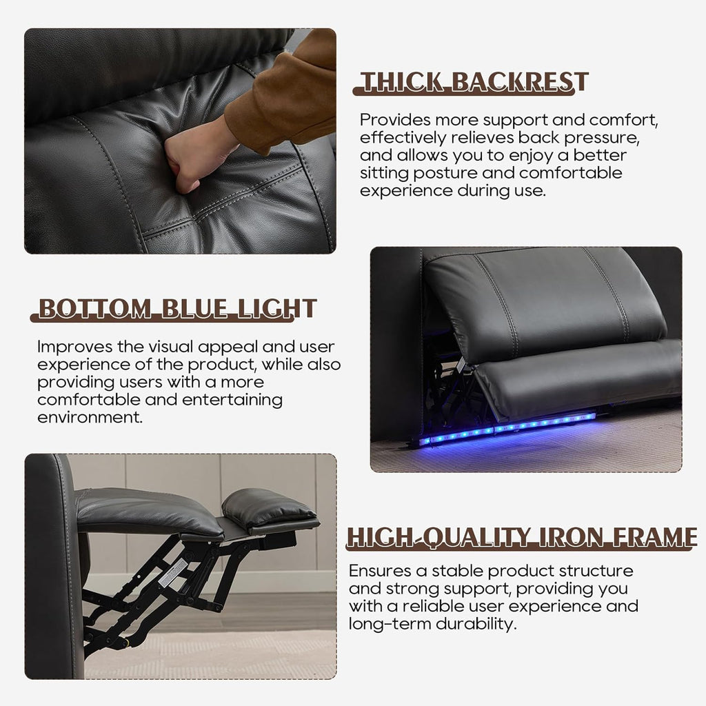 Power Reclining Loveseat with Adjustable Headrest, Home Theater Seating with LED Light/Armrest Storage