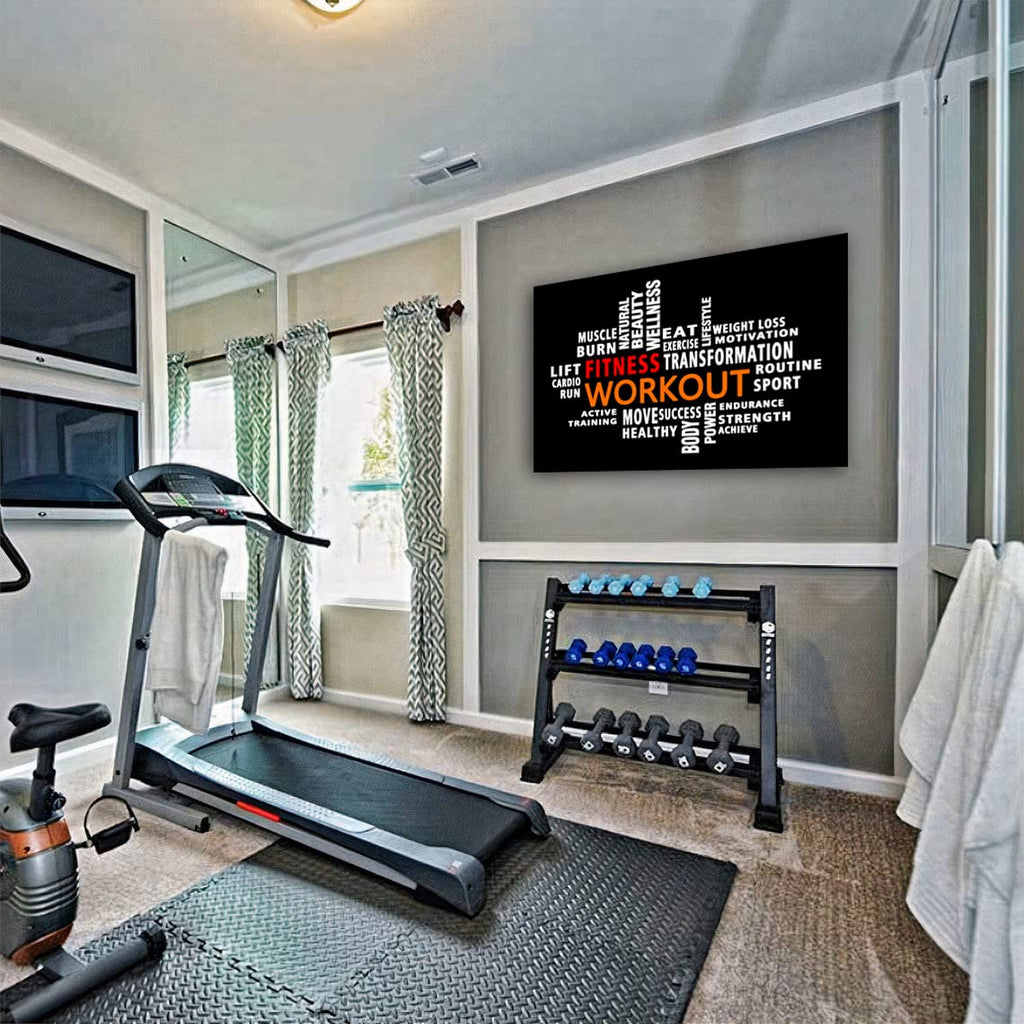 Workout Word Cloud Canvas Wall art, Exercise Workout Gym Wall art, Crossfit Fitness Inspirational Quotes Poster